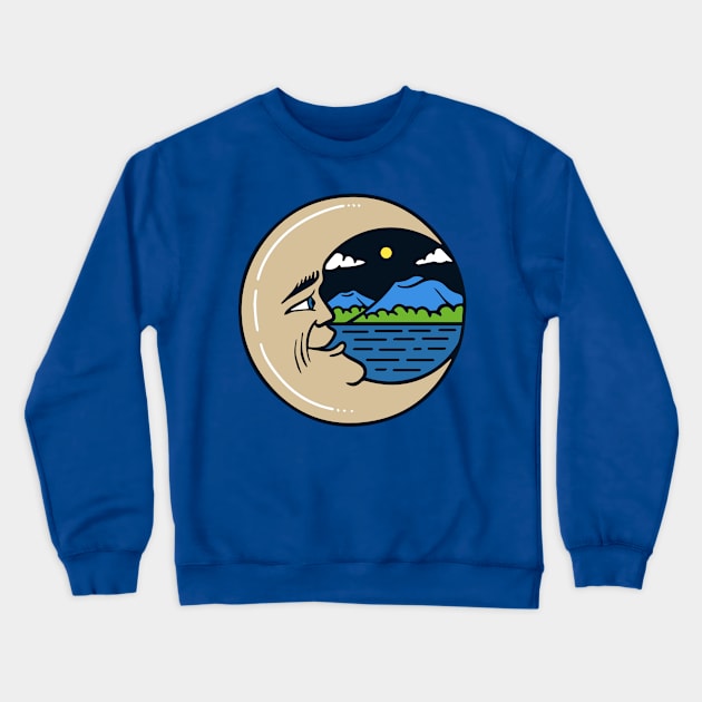 crescent moon mountain view illustration Crewneck Sweatshirt by Mako Design 